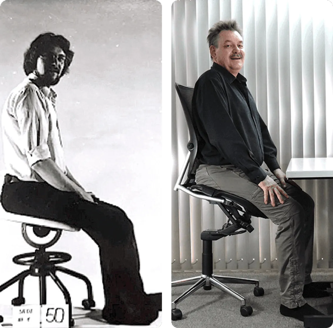 Klaus Kummer seated on a later Vision Chair prototype