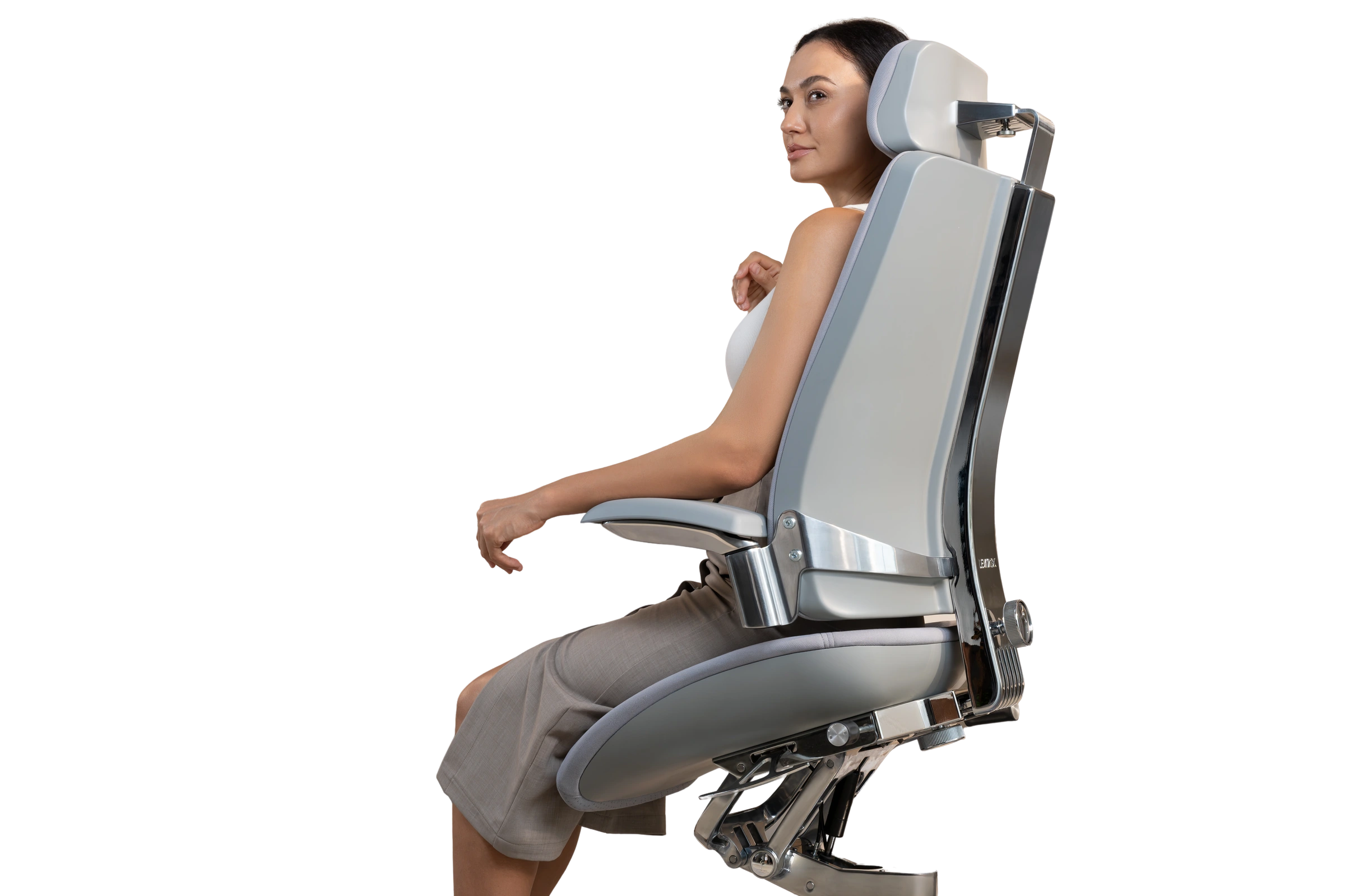 A woman seated in the Platinum Edition Vision Chair