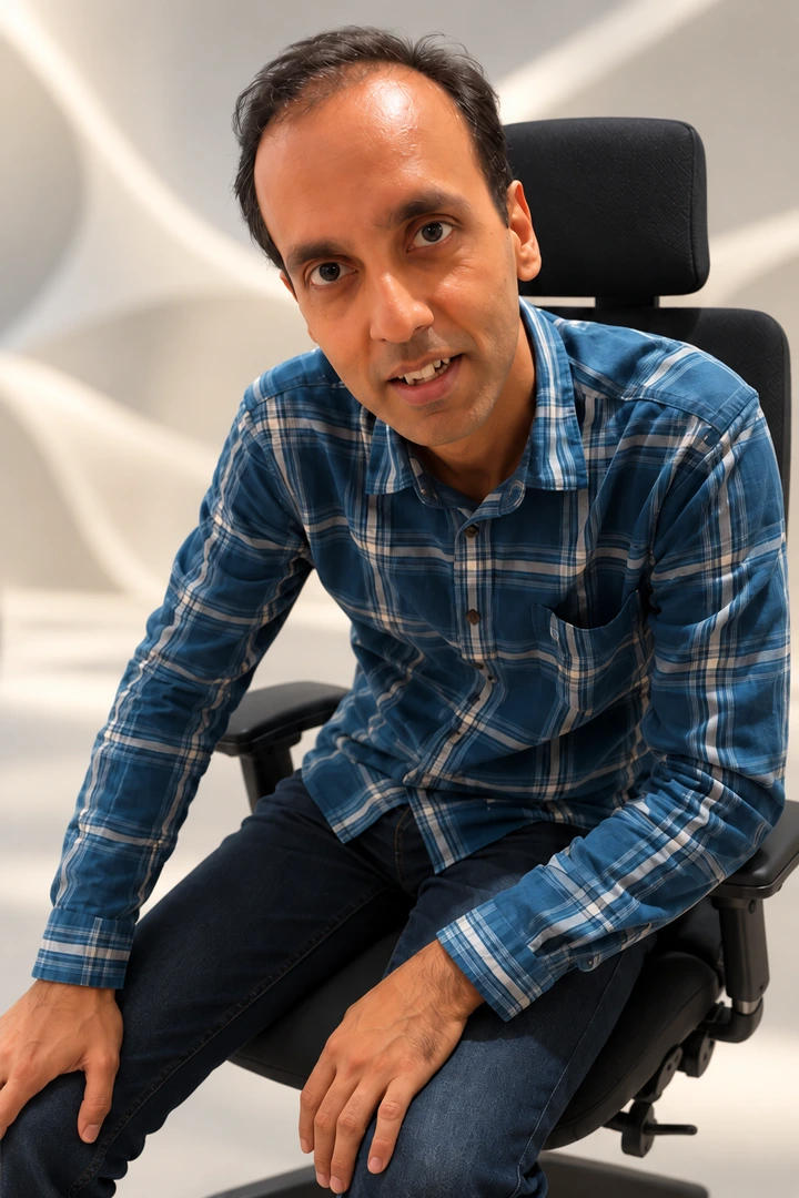 A man in a checked shirt seated in Vision