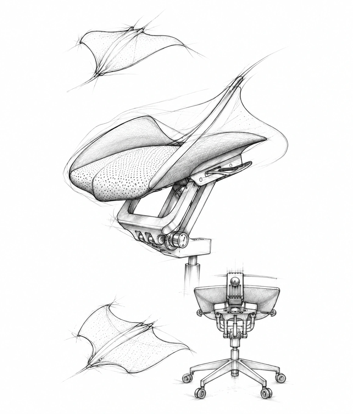 Design sketches showing the stingray inspiration behind Vision